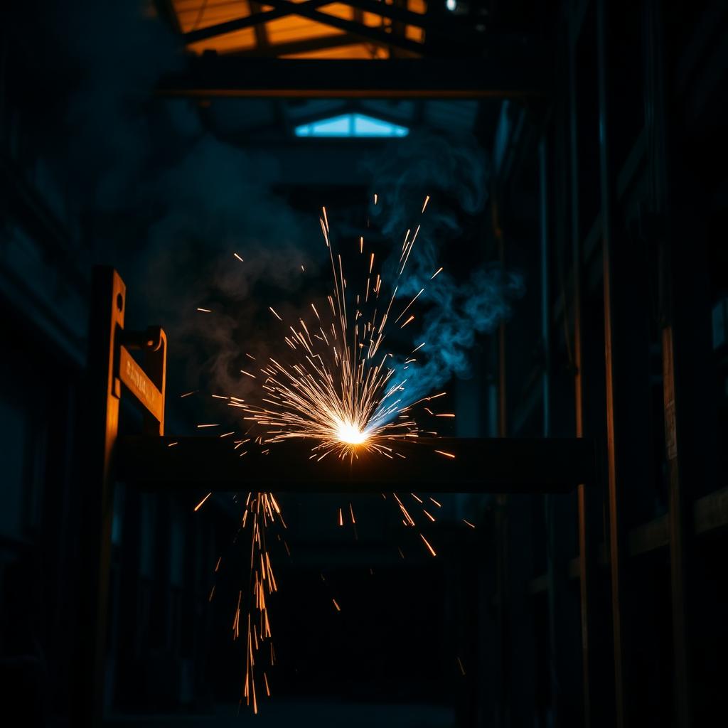 Welding sparks in steel fabrication facility