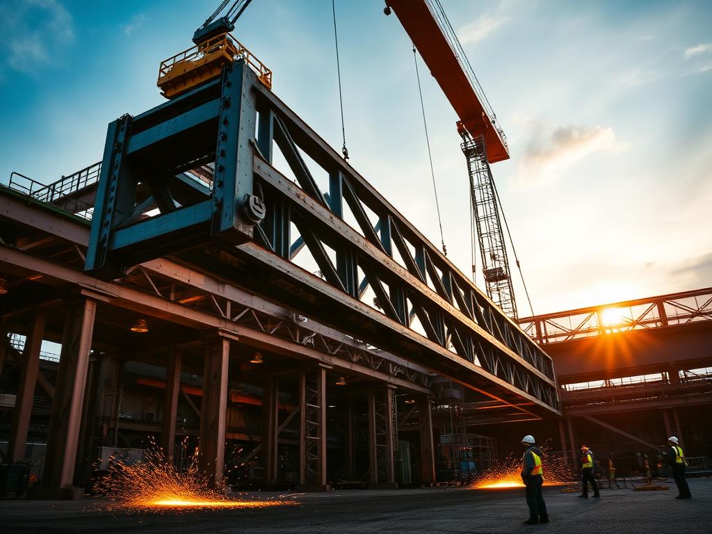 Steel girder being lifted by crane